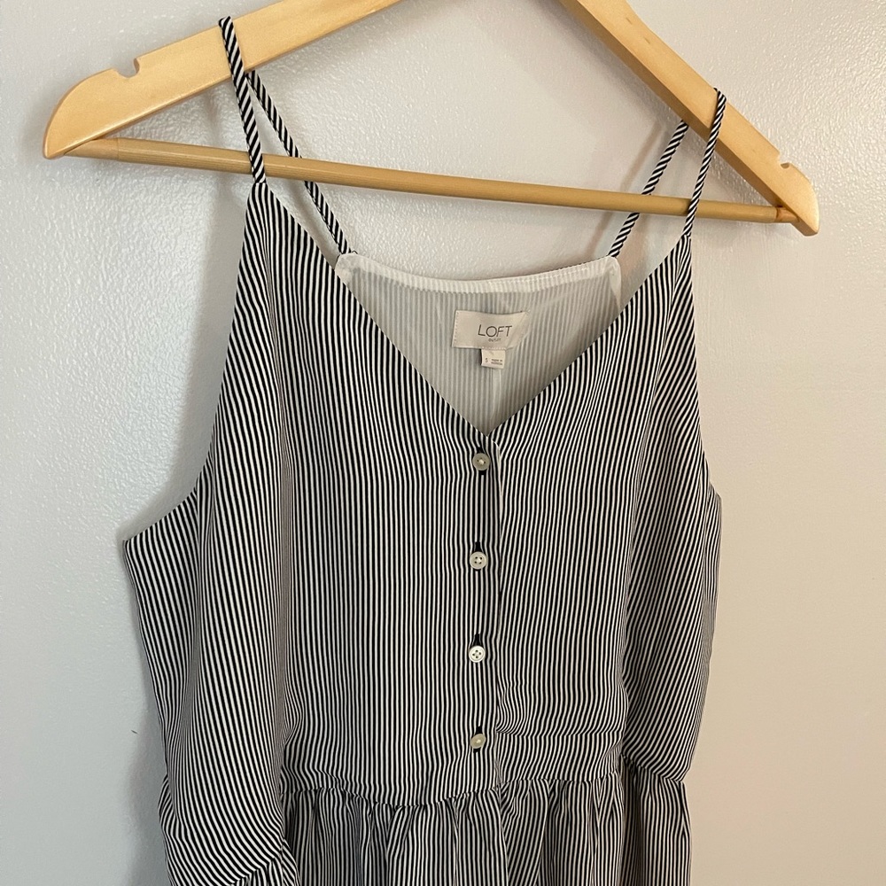 Loft Outlet Black and White Pinstriped Peplum Tank - Picture 2 of 7